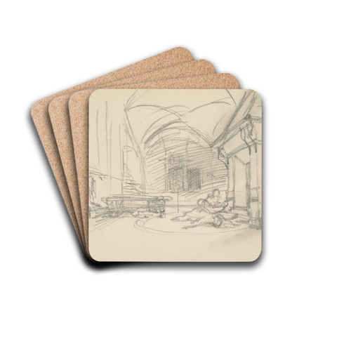 szkic sceny we wntrzu by Henryk Siemiradzki Drink Coasters - set of 4