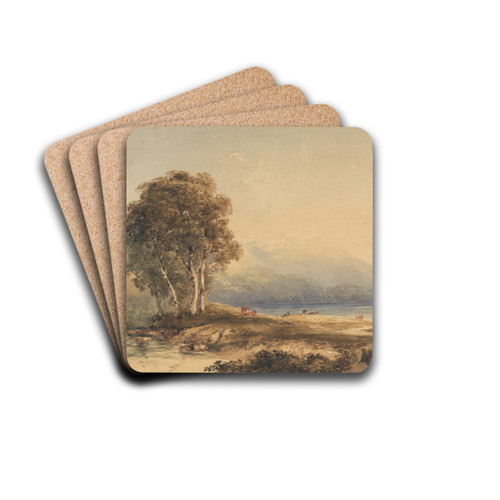 Mountainous Landscape with Lake and Stream by Copley Fielding Drink Coasters - set of 4 Mountainous Landscape with Lake and Stream by Copley Fielding Drink Coasters - set of 4
