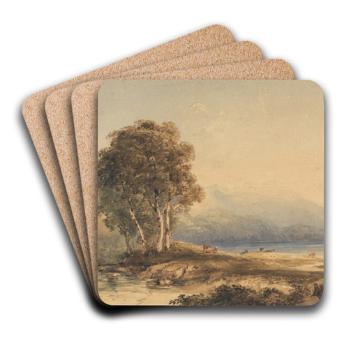 Mountainous Landscape with Lake and Stream by Copley Fielding Art Drink Coaster set Mountainous Landscape with Lake and Stream by Copley Fielding Art Drink Coaster set