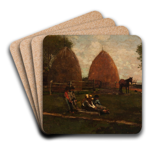 Haystacks and Children by Winslow Homer Art Drink Coaster set