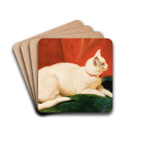 A White Cat by John Frederick Herring Snr. Drink Coasters - set of 4
