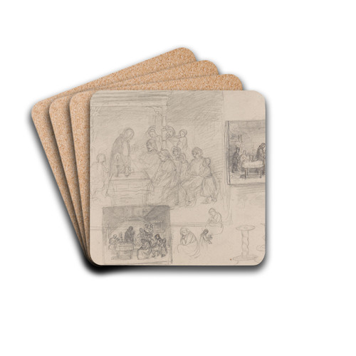 Figurer i interir; prest ved sykeseng by Adolph Tidemand Drink Coasters - set of 4