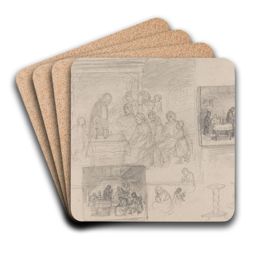 Figurer i interir; prest ved sykeseng by Adolph Tidemand Art Drink Coaster set Figurer i interir; prest ved sykeseng by Adolph Tidemand Art Drink Coaster set