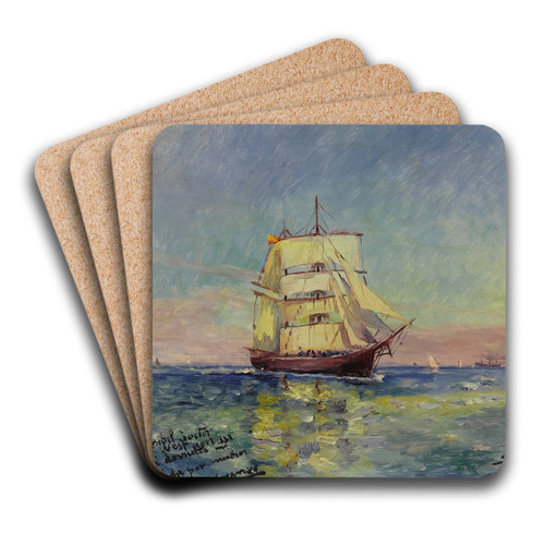 Nave Sobre el Mar (Ship at Sea) by Luis Graner i Arrufi Art Drink Coaster set
