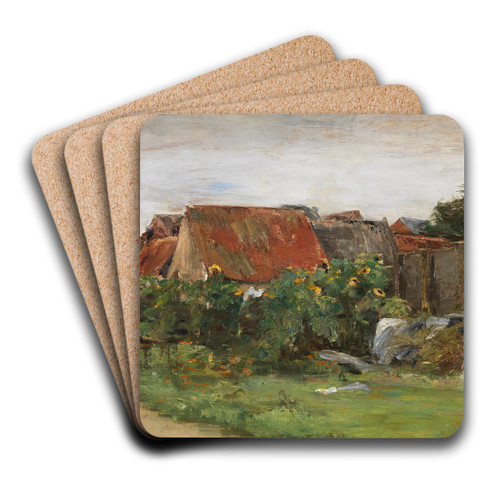 Dorfhuser mit Sonnenblumen by Max Liebermann Art Drink Coaster set