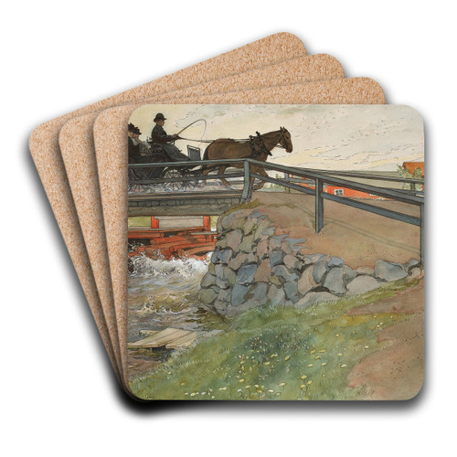 The Bridge by Carl Larsson Art Drink Coaster set