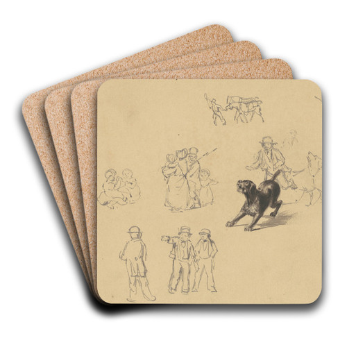 Barking Dog and Studies for 'Militia Training' by James Goodwyn Clonney Art Drink Coaster set