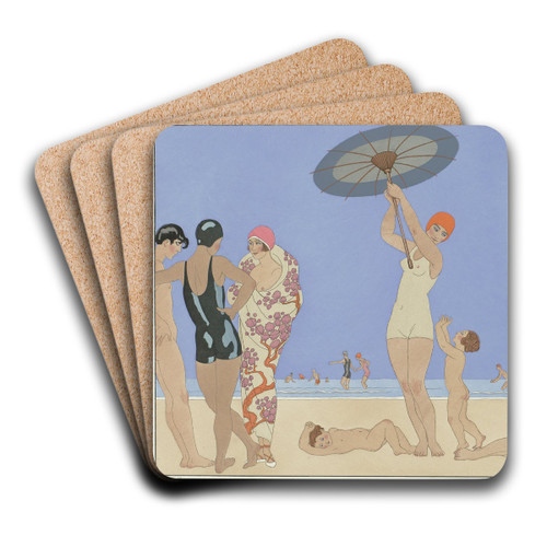 au Lido by George Barbier Art Drink Coaster set