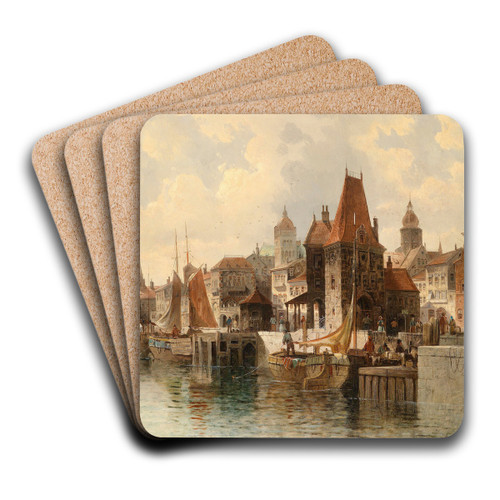 Stadt am Fluss by August Von Siegen Art Drink Coaster set