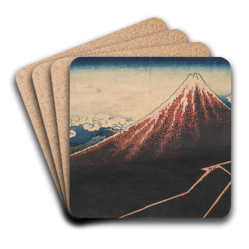 Rain Below the Mountain (from the series Thirty-six Views of Mt. Fuji) by Katsushika Hokusai Art Drink Coaster set