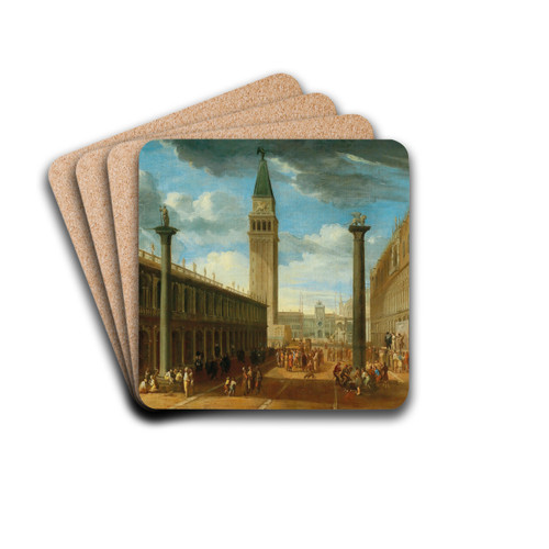 A view of the Piazza San Marco looking north from the Piazzetta towards the clock tower, Venice by Luca Carlevarijs Drink Coasters - set of 4