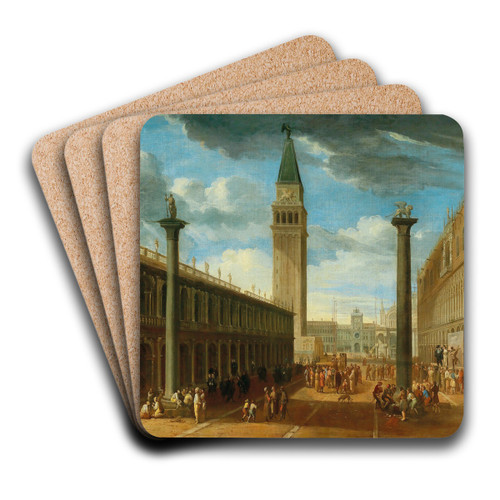 A view of the Piazza San Marco looking north from the Piazzetta towards the clock tower, Venice by Luca Carlevarijs Art Drink Coaster set