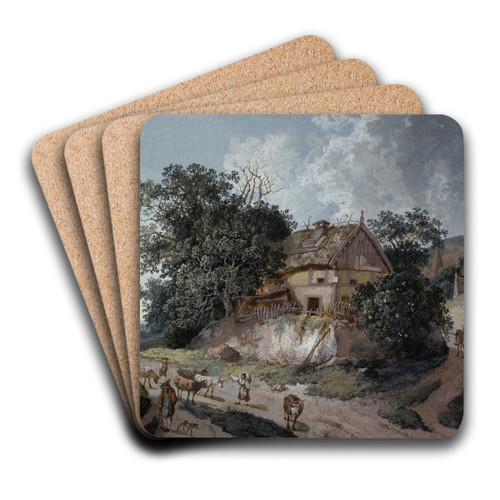 Bauernhaus unter Bumen an einer Weggabelung by Johann Georg Wagner Art Drink Coaster set