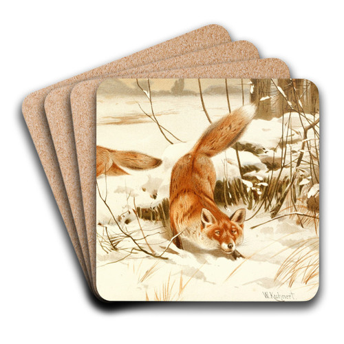 Common fox by Wilhelm Kuhnert Art Drink Coaster set Common fox by Wilhelm Kuhnert Art Drink Coaster set