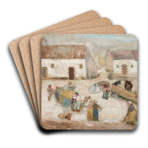 Work in a farmstead by Tadeusz Makowski Art Drink Coaster set Work in a farmstead by Tadeusz Makowski Art Drink Coaster set