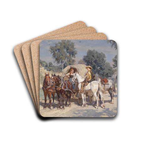 Begegnung auf der Landstrae by Wilhelm Velten Drink Coasters - set of 4 Begegnung auf der Landstrae by Wilhelm Velten Drink Coasters - set of 4