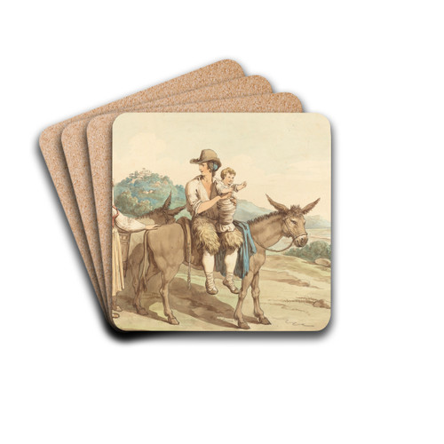 A Peasant Family And Two Donkeys by Bartolomeo Pinelli Drink Coasters - set of 4