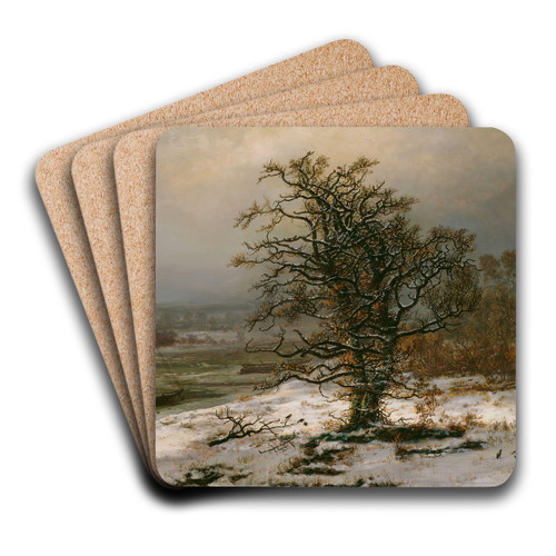 Oak Tree by the Elbe in Winter by Johan Christian Dahl Art Drink Coaster set Oak Tree by the Elbe in Winter by Johan Christian Dahl Art Drink Coaster set