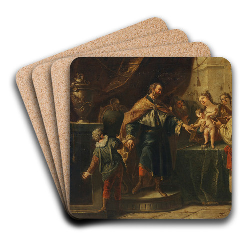 The infant Moses trampling on the pharaoh's crown by Gaspare Diziani Art Drink Coaster set