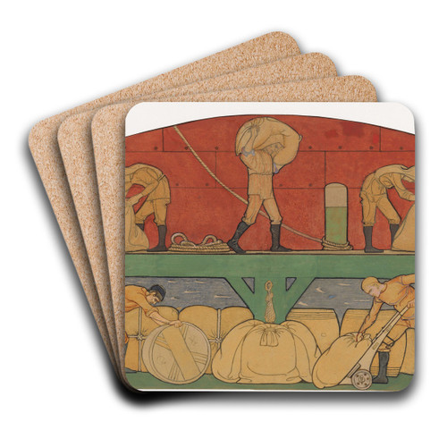 Ontwerp voor schildering in de beurs van Berlage; De Handel by Richard Nicolas Roland Holst Art Drink Coaster set Ontwerp voor schildering in de beurs van Berlage; De Handel by Richard Nicolas Roland Holst Art Drink Coaster set
