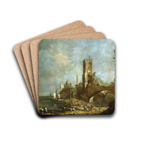 Capriccio of a Harbor by Francesco Guardi Drink Coasters - set of 4
