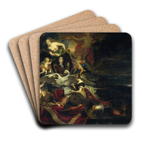 Allegory on the Dutch Raid on the Medway (1667), with a Portrait of Cornelis de Witt by Cornelis Bisschop Art Drink Coaster set