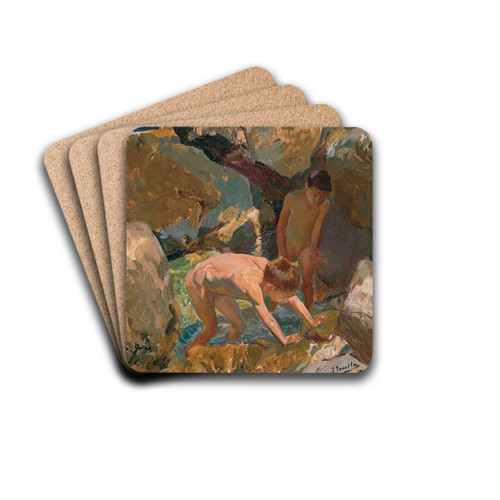 Children Looking For Shellfish by Joaqun Sorolla Drink Coasters - set of 4