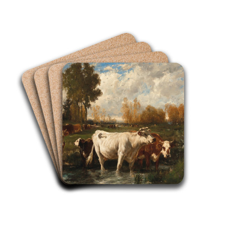 Cows in a Meadow by Emile van Marcke de Lummen Drink Coasters - set of 4