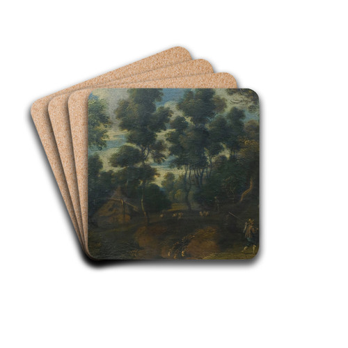 A Landscape With Shepherds On A Path by Lucas van Uden Drink Coasters - set of 4