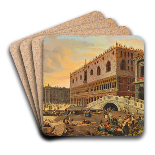 Venice, Ponte della Paglia with the Doges Palace by Pieter van Loon Art Drink Coaster set