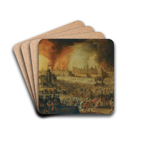 The Burning Of Troy by Flemish School Drink Coasters - set of 4