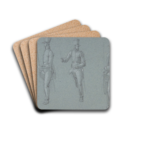 Three studies on a man on a saddle by Wilhelm von Kobell Drink Coasters - set of 4