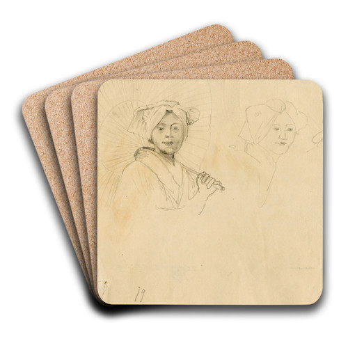 Woman with sunshade, head of a woman, head of a child by Floris Verster Art Drink Coaster set