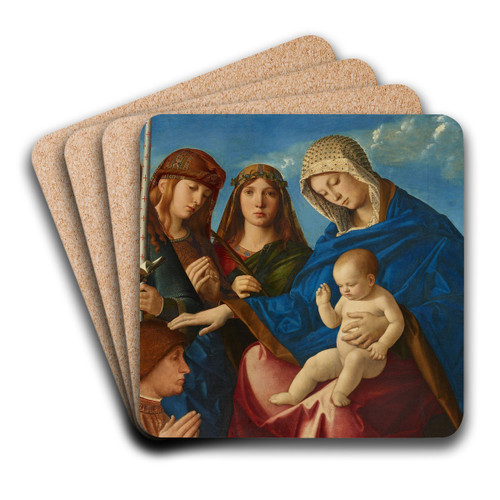 Virgin and Child Blessing a Kneeling Donor, with Four Saints by Marco Bello Art Drink Coaster set