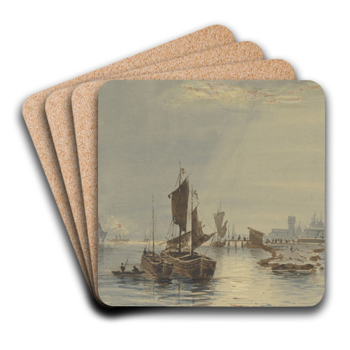 At the port of Mainz by Friedrich Ernst Morgenstern Art Drink Coaster set
