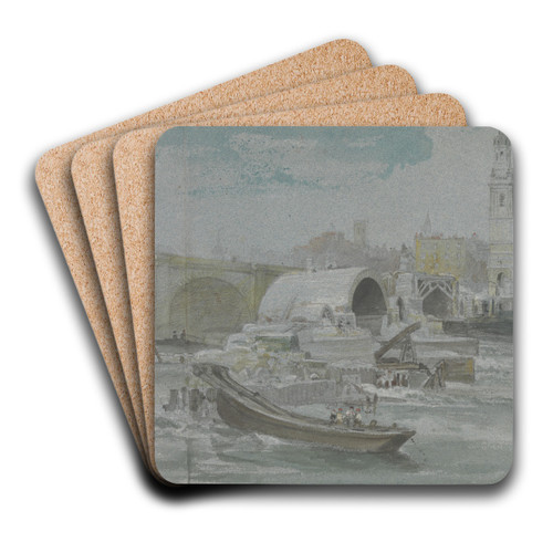 The Demolition of Old London Bridge by George Arnald Art Drink Coaster set
