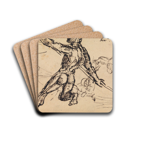 Figure Studies of a Nude Male with Spear by Benjamin Robert Haydon Drink Coasters - set of 4