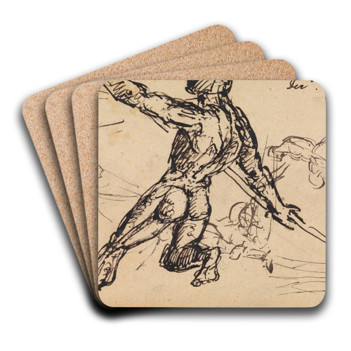 Figure Studies of a Nude Male with Spear by Benjamin Robert Haydon Art Drink Coaster set