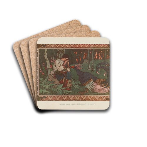 A bird woke him by pecking at his sleeve by Ivan Bilibin Drink Coasters - set of 4