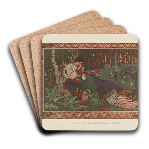 A bird woke him by pecking at his sleeve by Ivan Bilibin Art Drink Coaster set