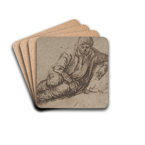 A Reclining Peasant by Jacob de Gheyn II Drink Coasters - set of 4 A Reclining Peasant by Jacob de Gheyn II Drink Coasters - set of 4