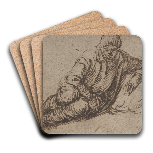 A Reclining Peasant by Jacob de Gheyn II Art Drink Coaster set A Reclining Peasant by Jacob de Gheyn II Art Drink Coaster set