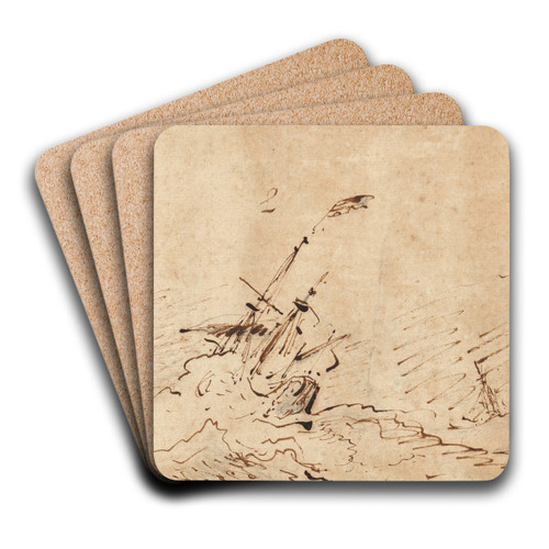 Ships in a storm by Willem van de Velde the Younger Art Drink Coaster set Ships in a storm by Willem van de Velde the Younger Art Drink Coaster set