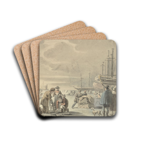 Gezicht op de bevroren Merwede bij Moerdijk by Aert Schouman Drink Coasters - set of 4 Gezicht op de bevroren Merwede bij Moerdijk by Aert Schouman Drink Coasters - set of 4