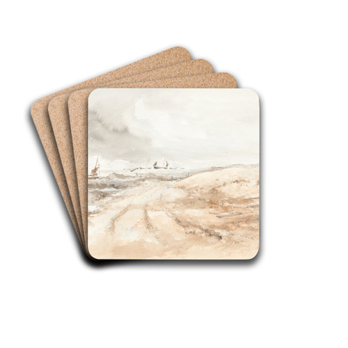 Shore Scene with Boats in Choppy Water by British 19th Century Drink Coasters - set of 4