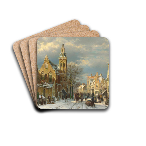A winter's day in a sunlit street by Willem Koekkoek Drink Coasters - set of 4 A winter's day in a sunlit street by Willem Koekkoek Drink Coasters - set of 4