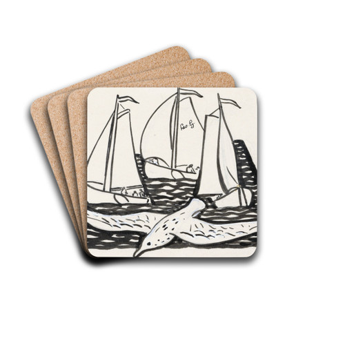 Drie zeilschepen en een meeuw by Leo Gestel Drink Coasters - set of 4