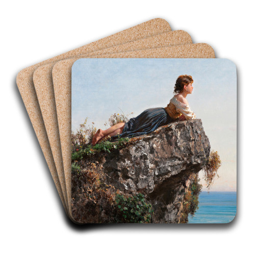 La Fanciulla Sulla Roccia A Sorrento by Filippo Palizzi Art Drink Coaster set