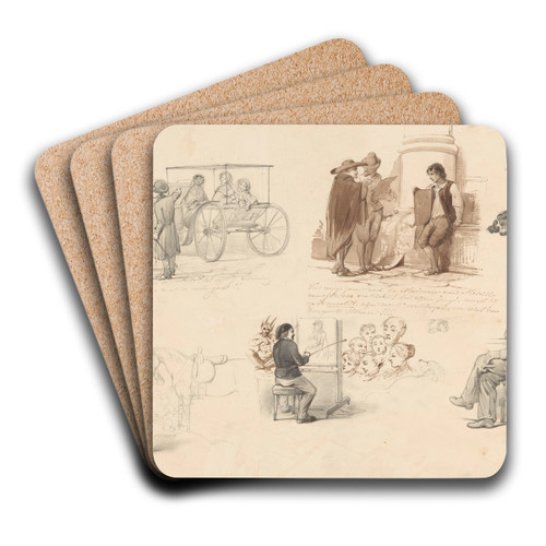 Schetsblad met diverse studies, onder andere van twee honden by August Alleb Art Drink Coaster set