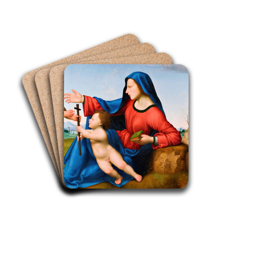 Madonna and Child with the Young St John the Baptist by Giuliano Bugiardini Drink Coasters - set of 4 Madonna and Child with the Young St John the Baptist by Giuliano Bugiardini Drink Coasters - set of 4